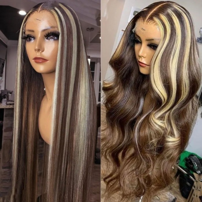 Nadula Flash Sale Mix Highlight Color Blonde Straight 13X4 Lace Frontal Wig