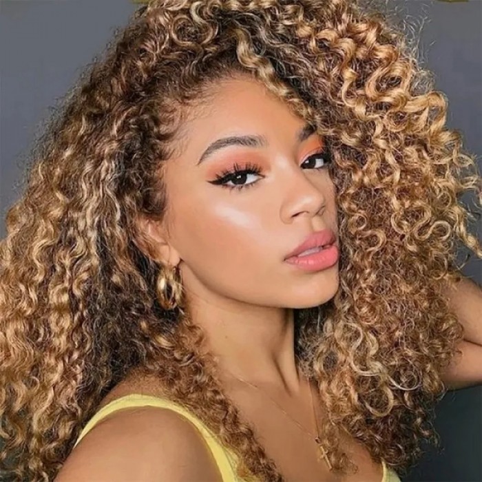 Nadula Honey Blonde Colored Wig Ombre Brown Water Wave Lace Front Human Hair Wig