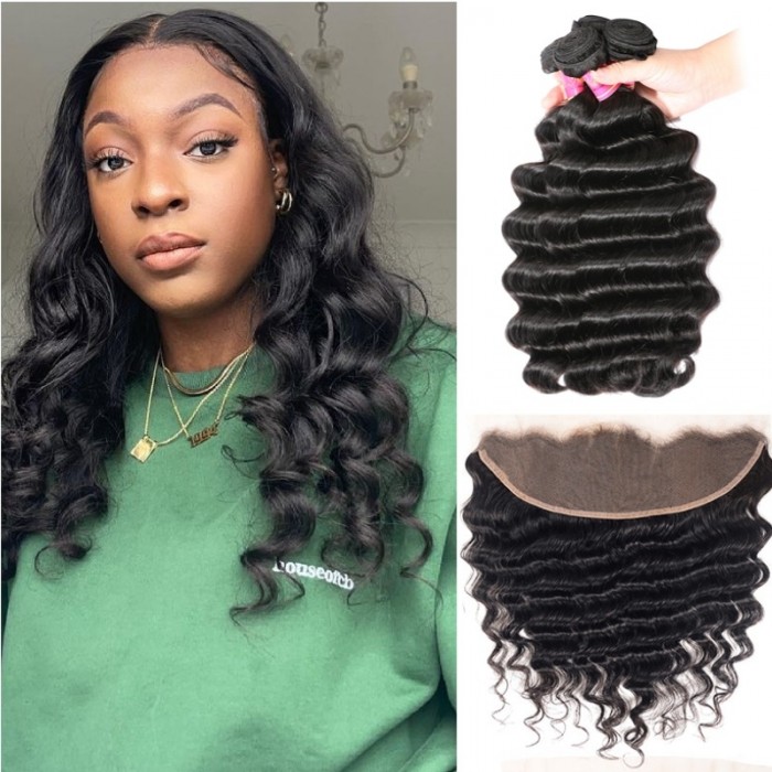 Nadula Hot Sale Virgin Hair 3 Bundles Loose Deep Hair Weft With 13x4 Inch Lace Frontal