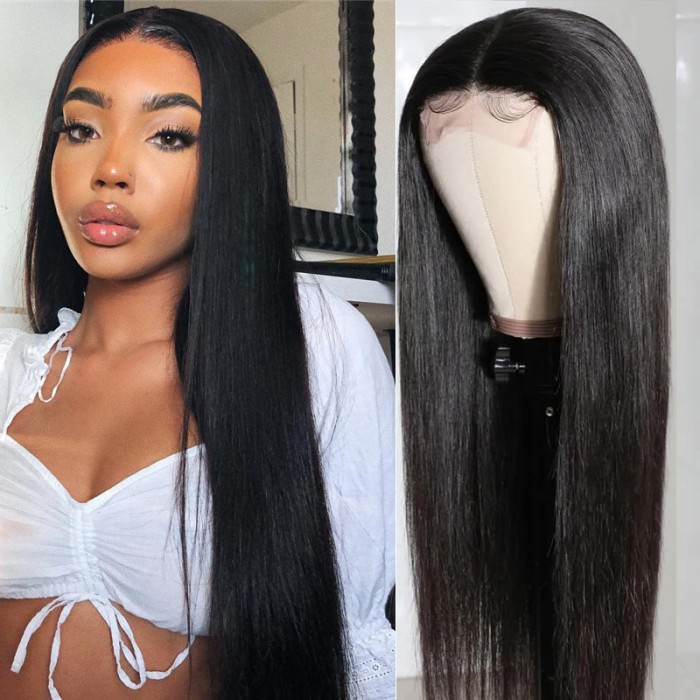 Nadula Fake Scalp Lace Wig 4*0.75 inch Hand Tied Lace Wig Middle Part Straight Hair Wigs With Baby Hair