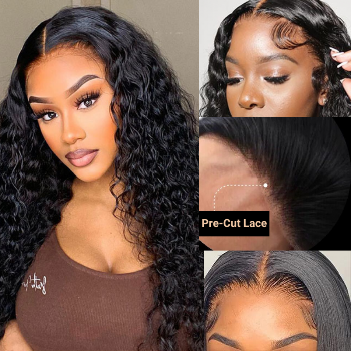 Nadula 6x4.5 Pre Cut Lace Curly Wave Breathable Cap Wear And Go Air Wigs 150% Density