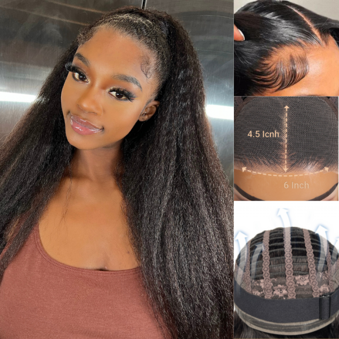 Nadula Afro Kinky Straight Pre-cut Closure Wig Natural Color Glueless Affordable Wear and Go Wigs 