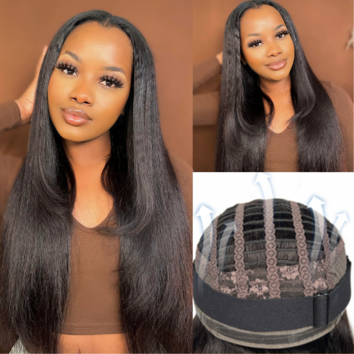 Nadula Yaki Kinky Straight  4*4 Lace Closure Wig Wear and Go Breathable Cap Affordable Pre-cut Lace Wig