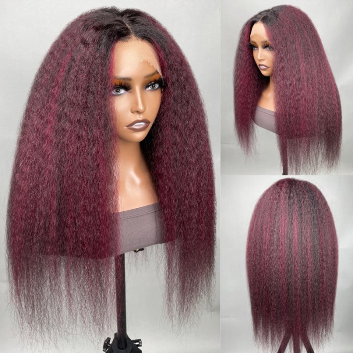 Nadula Mixed Burgundy Highlight 4C Kinky Straight Lace Frontal Wig