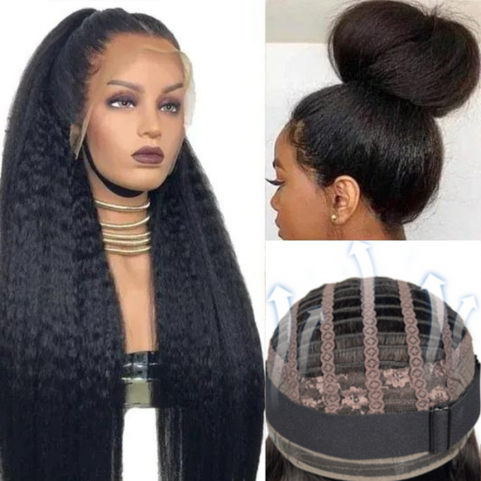22 Inch 13*4 Lace Front Natural Black Kinky Straight Human Hair Wig with Baby Hair