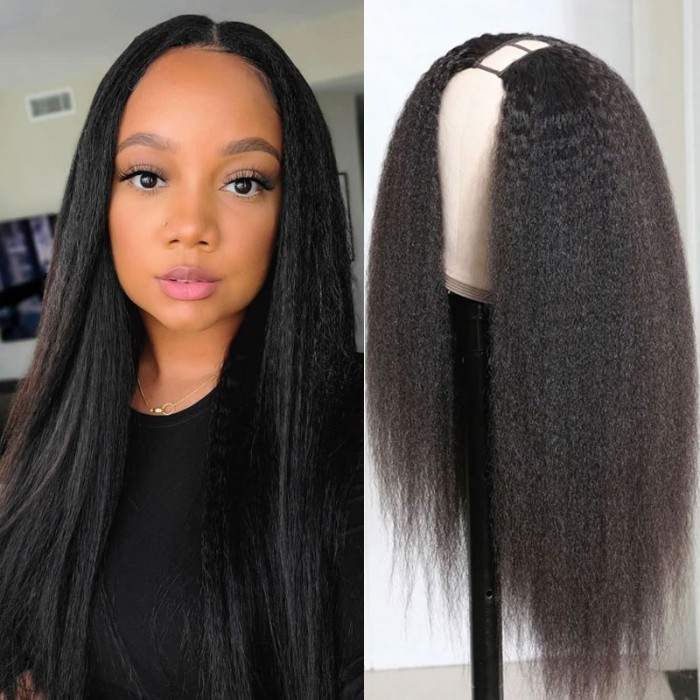 Nadula Flash Deal 16-24 Inch Long Kinky Straight Wigs Affordable U Part Wig Human Hair Wigs 150% Density Glueless Natural Looking