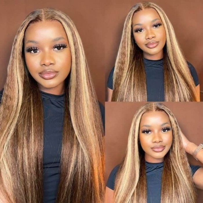 Nadula WhatsApp Flash Sale Kinky Straight And Kinky Curly Honey Blonde Highlight Wig 13x4 Lace Front Wigs 