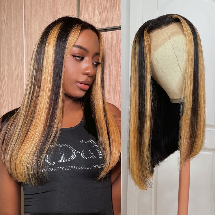 Nadula Lace Front Honey Blonde Balayage Straight Wig Dark Roots Ombre Brown Highlights Wig With Baby Hair  