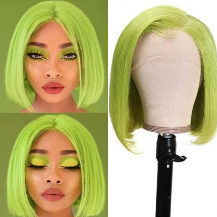 Nadula Free Gift Wig For Giveaway Lace Front Lime Green Color Short Bob Human Hair Wig Only Can Get With Normal Hair Order