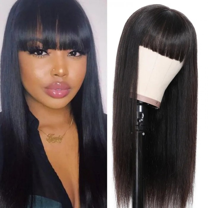 Nadula Whatsapp Flash Deal Glueless Long 24 Inch Wig With Bangs Long Straight Human Hair Wigs For Woman