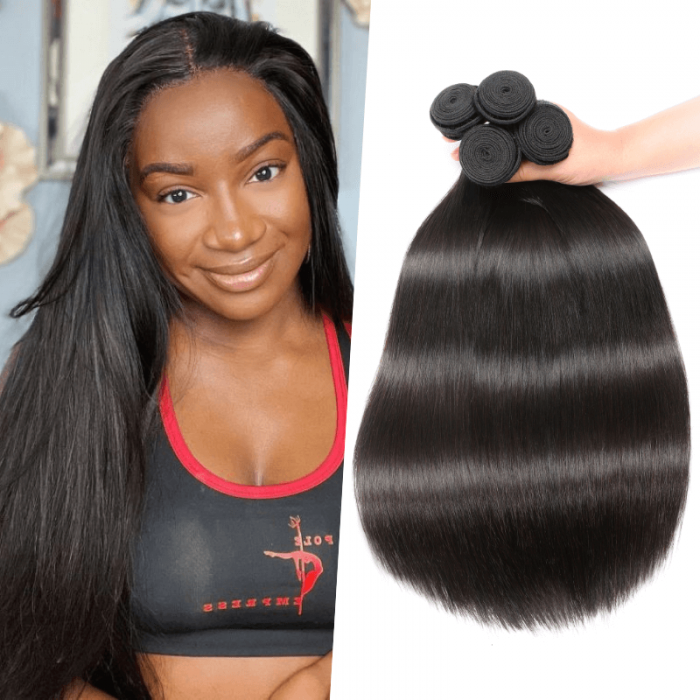 Nadula Natural And Transparent HD Lace Closure 5x5 Inch with 4 Bundles Straight Virgin Human Hair