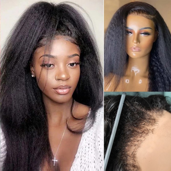 Nadula Curly Edge Baby Hairline Kinky Straight Pre Cut 13x4 Lace Front Wigs