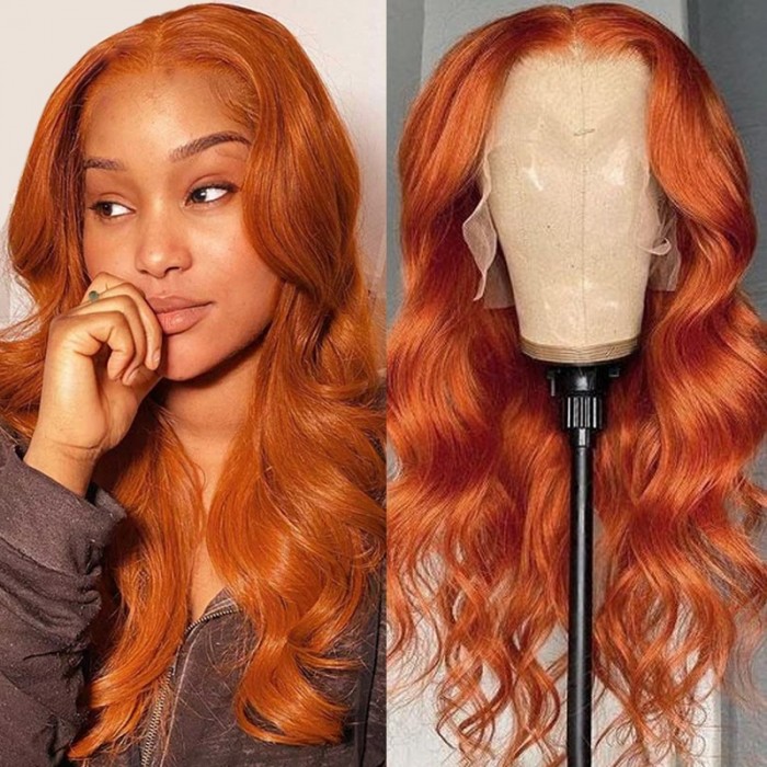 Nadula Orange Ginger Body Wave Lace Front Wig 130% Density Medium To Thick Natural Looking Human Hair Wigs