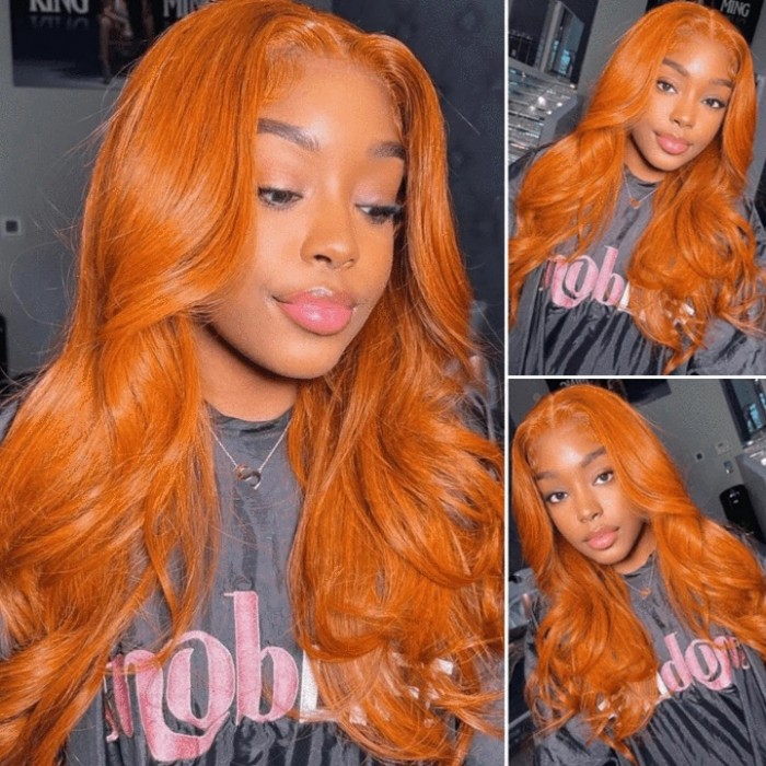 Nadula Orange Ginger Body Wave Lace Front Wig Colored Human Hair Wigs For Women