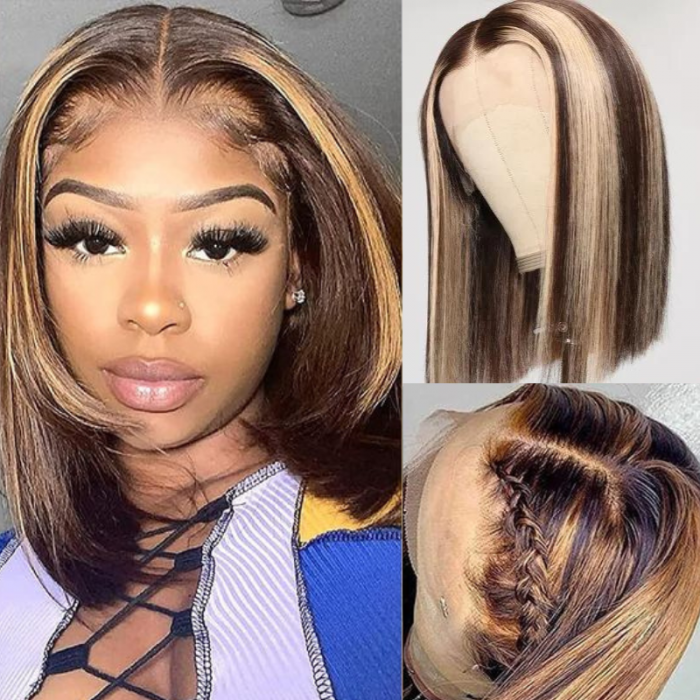 Nadula Mix Highlight Color Blonde Straight Bob 13X4 Lace Frontal Wig