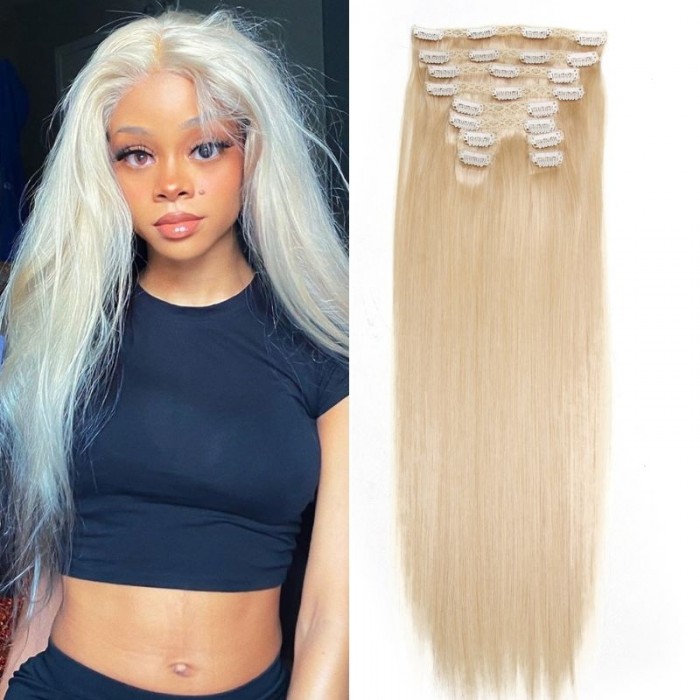 Nadula #613 Lightest Blonde 160g-220g/pack Clip In Human Hair Extensions 