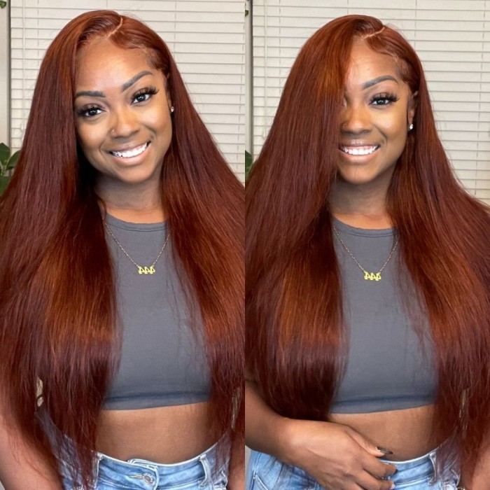 Nadula #33B Reddish Brown Perfectly Natural Hair Kinky Straight Wig Affordable 4C Hair 13x4 Lace Front Wig