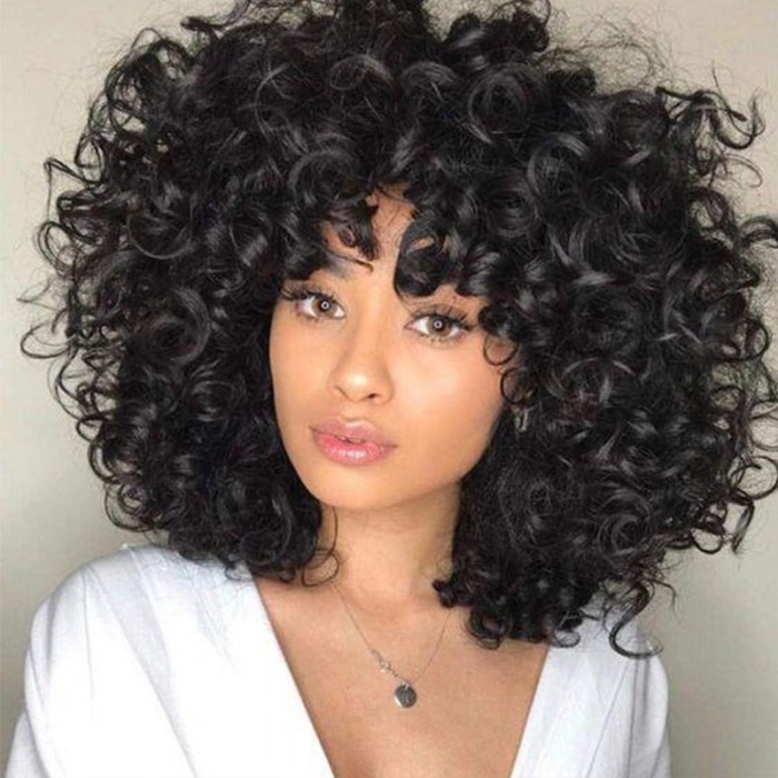 Nadula Rose Curl Fringe Wigs Natural Black Double Drawn Human Hair Wigs For Women