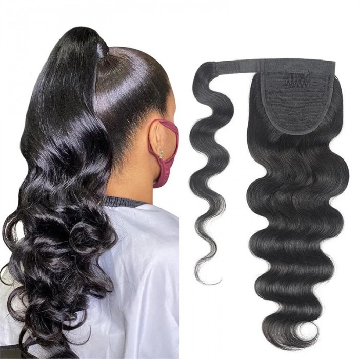 Nadula Silky Body Wave Ponytail With Clip In Wrap-around Ponytail Extension Hair Natural Black Virgin