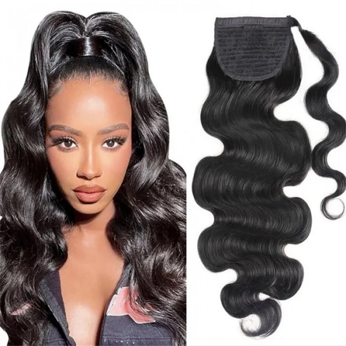 Nadula Silky Body Wave Ponytail With Clip In Wrap-around Ponytail Extension Hair Natural Black Virgin
