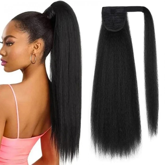 Nadula Ponytail Silky Kinky Straight Clip in Weave Ponytail Human Hair Extensions Wrap Around with Clips In Natural Color 