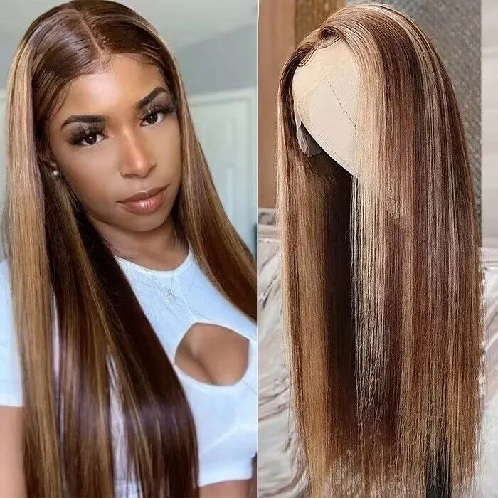 Nadula Flash Sale Honey Blonde Straight Highlight Wigs 13*4 Lace Frontal Human Hair Wigs