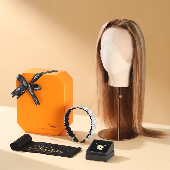 Nadula 8A High-quality Virgin Hair Straight Lace Front Wigs Brown Highlight Wigs Exquisite Ceremony Package