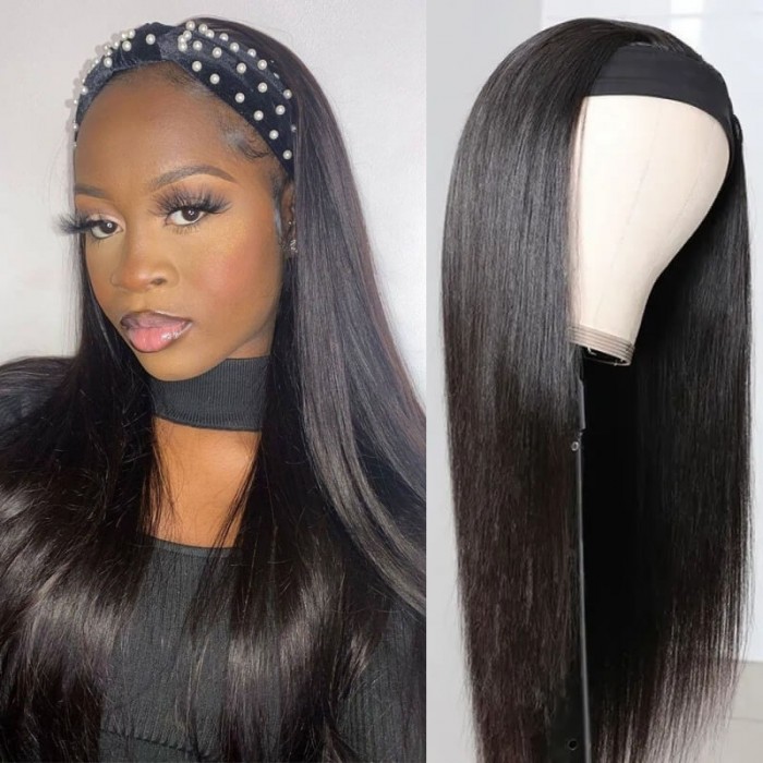 Nadula Straight Hair Headband Wig 3/4 Half Wigs With Headband Natural
