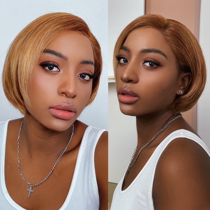 Nadula Whatsapp Flash Deal Straight Lace Front Short Inverted Bob Golden Blonde Highlights Wig Cool and Fabulous Asymmetric Bob Wig With Baby Hair