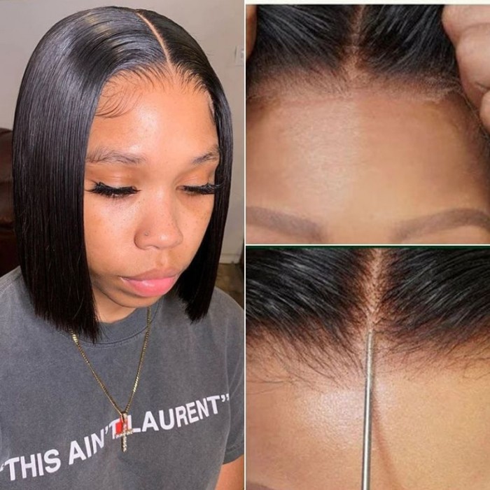 Nadula Beginner Friendly Bob Wig Pre Cut Lace Wig Silky Human Hair Wear and Go Wig