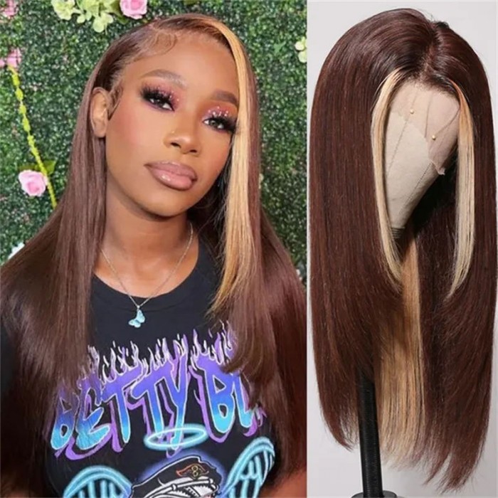  Nadula Blonde Highlights Money Piece Color Layer Cut Straight Wig