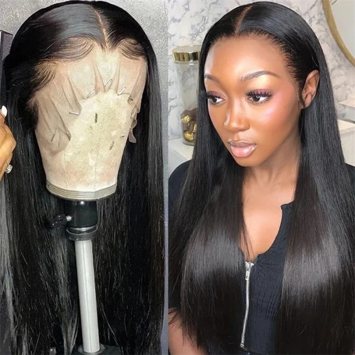 Nadula 18 Inch T Part Jet Black Straight Wigs 1# Color Real Human Hair Pre-Plucked Hairline