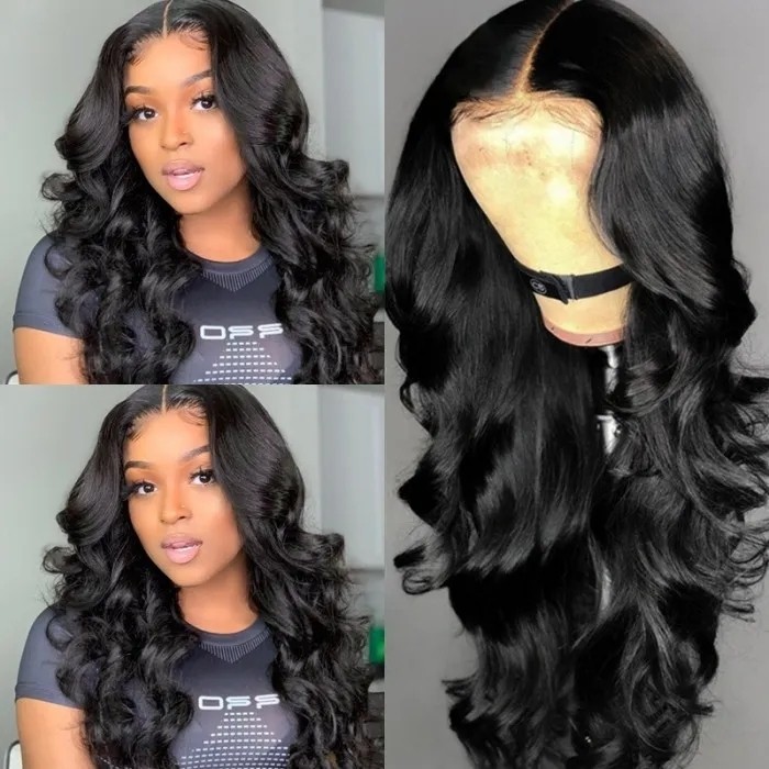 Nadula 14 Inch T Part Lace Wig Body Wave Human Hair Wigs Natural Black