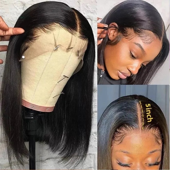 Nadula Most Natural-looking Natural Black Short Human Hair Lace Bob Wig 