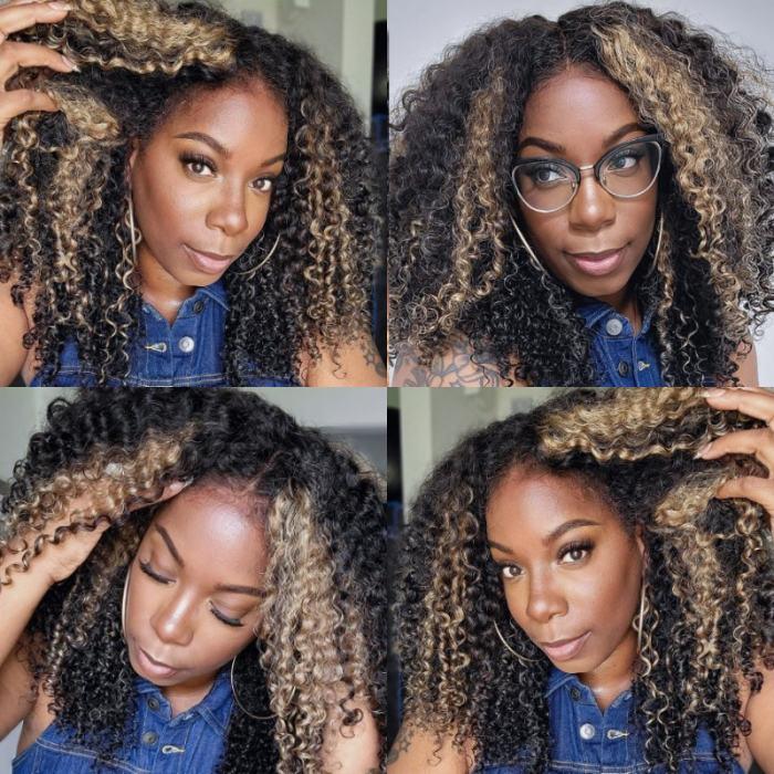 Nadula Flash Sale Balayage Black and blonde Highlights Lace Front 4c Curly Wig No Code