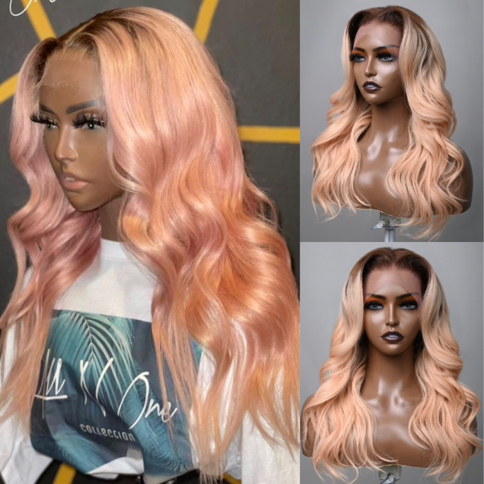 Nadula Blonde Orange Body Wave Highlight Wig 13x4 Lace Frontal Wig Pre Plucked