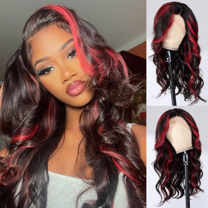 Nadula Multi Color Highlights Body Wave 13x4 Lace Front Blonde And Red Big Body Wave Wigs Human Hair