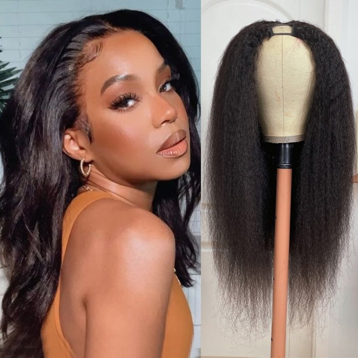 Nadula Whatsapp Flash Deal V-Part No Lace No Gel Wigs 100% Virgin Human Kinky Straight Hair Yaki Straight Upgrade U Shape Wigs