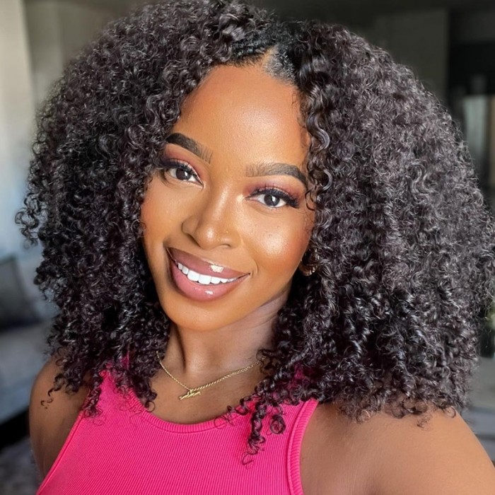 Nadula Kinky Curly V Part Human Hair Wigs Coily Hair Wigs For Women No Leave Out