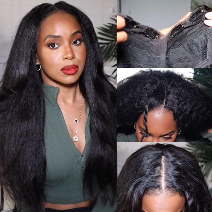 Nadula 50% Off Flash Sale Kinky Straight V Part Wigs Protective Style Human Hair Wigs No Lace No Gel