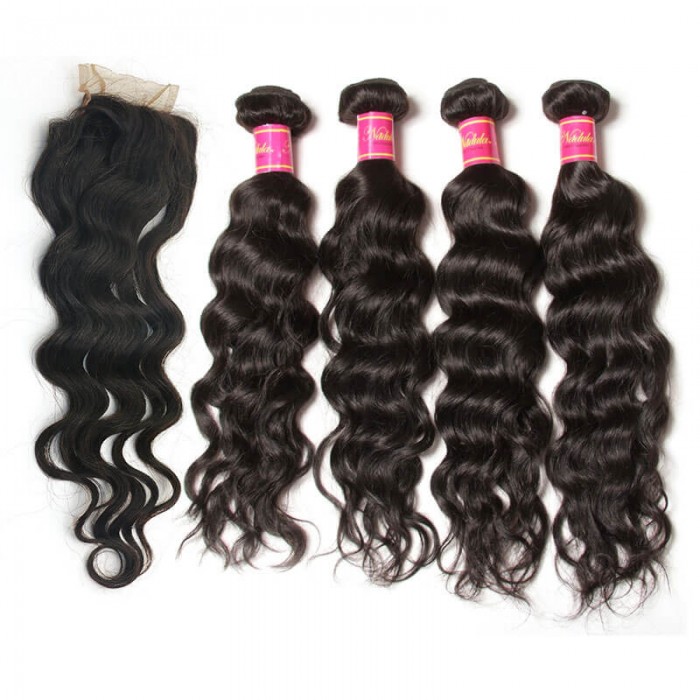 Nadula Virgin Hair Natural Wave 4 Bundles With 4*4 Lace Closure 100% Virgin Human Hair Free Shipping