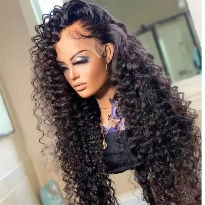 Nadula Deep Wave Lace Frontal Wig With Baby Hair Glueless Deep Curl Human Hair Wig 150% Density