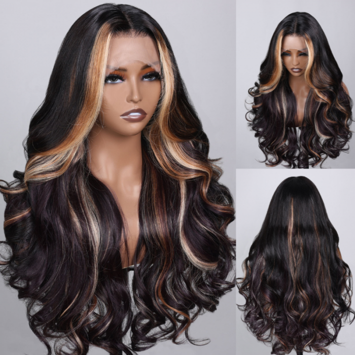 Nadula Blonde Peeking Highlights Color Layered  Body Wave 150% Density Wigs 