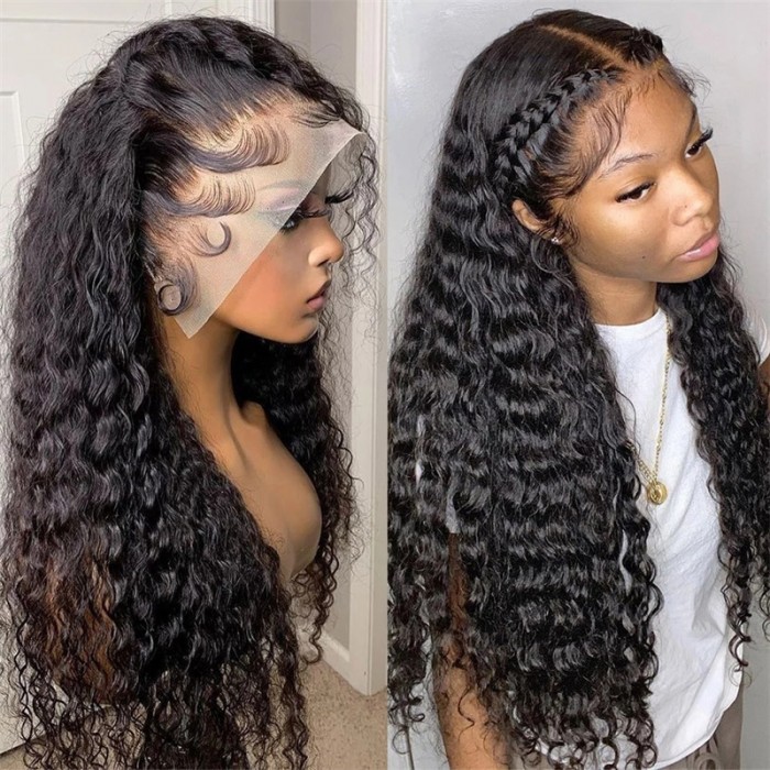Nadula Water Wave 13X6 Lace Front 150% Density Wigs Natural Color Remy Human Hair Wigs