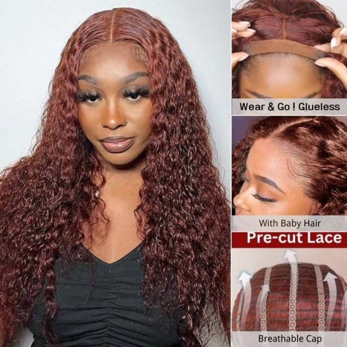 Nadula Wear & Go Quick & Easy Glueless Reddish Brown Curly Wig Pre-cut Lace Closure Wig