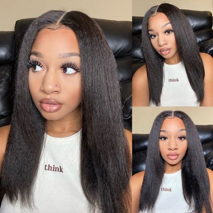 Nadula Yaki Kinky Straight  4*4 Lace Closure Wig Remy Human Hair Wig Affordable Natural Look And Light Wigs