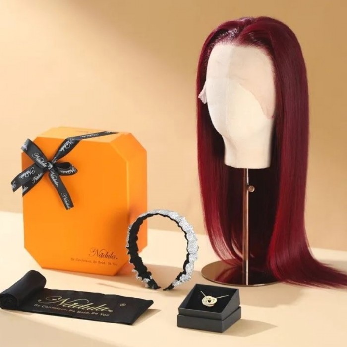 Nadula High-quality Burgundy Colored Virgin Wigs 99J Straigh Lace Front Wigs Exquisite Ceremony Package
