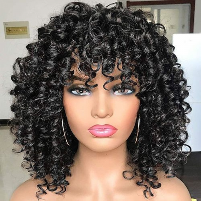Nadula Bouncy Curls Short Human Hair Wigs With Bangs Glueless Pix Cut Wigs