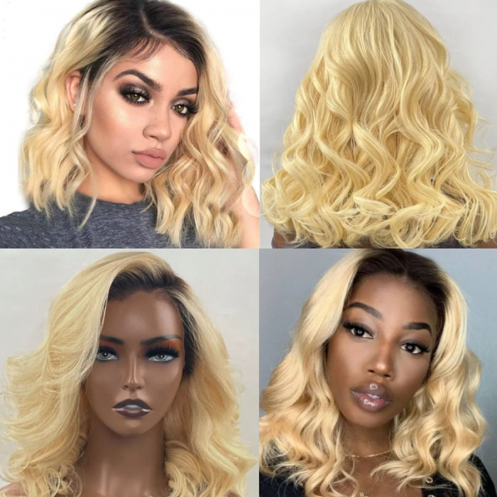Nadula 13X4 Ombre Bob Wig 1B/613 Loose Wave Lace Frontal Wigs Pre-plucked Ombre Blonde Human Hair Wigs for Women