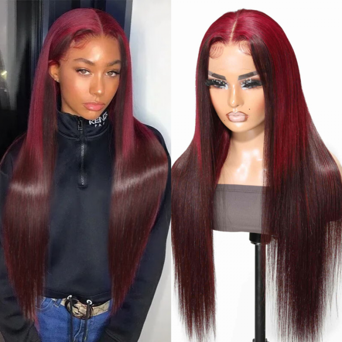 Nadula Flash Sale Dark Red Ombre Silky Straght 180% Density Human Hair Wig